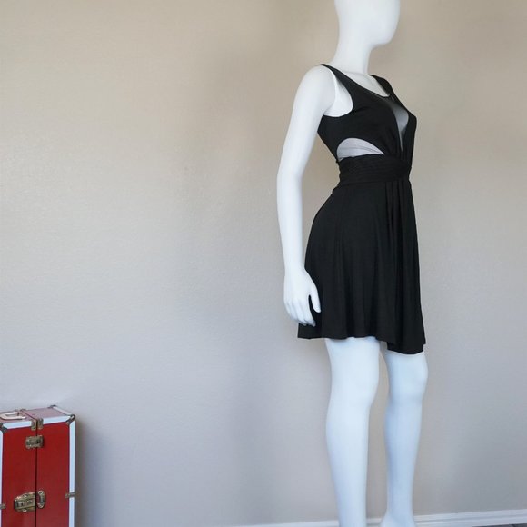 Muui Mini Black Dress with Mesh Cut Outs - Picture 3 of 6